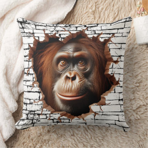 3D orang-oetan wanddoorbraak kunst – realistische Kussen