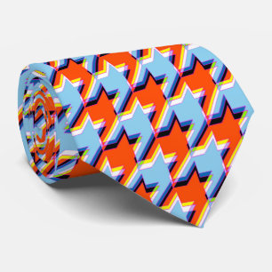 3D oranje blauwe houndstooth glitch stropdas