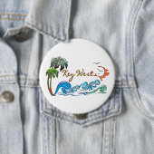 3d-palmen, Waves en Zonnekleuter WEST Ronde Button 4,0 Cm (In situ)