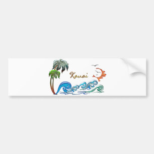 3d Palms, Waves & Sunset KAUAI Bumpersticker