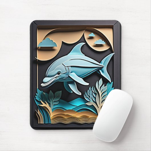 3D Paper Art Dolfijn Design T-shirt Muismat (Met muis)