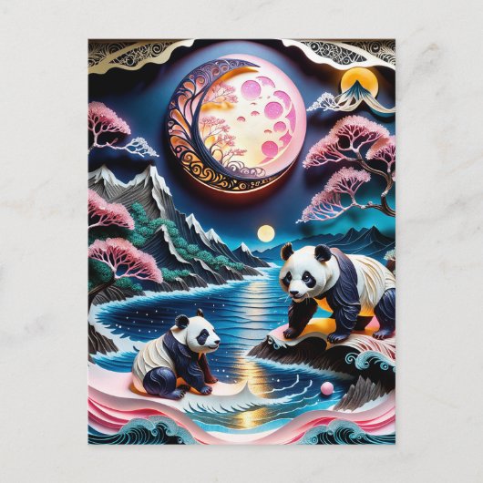 3D papier grote panda met kleine panda is een gewe Briefkaart (Voorkant)
