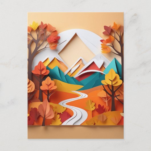 3d papier kunst, Landschap in de herfst seizoen in Briefkaart (Voorkant)