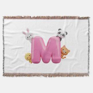 3D Pink Letter M Baby Blanket with Animals Deken