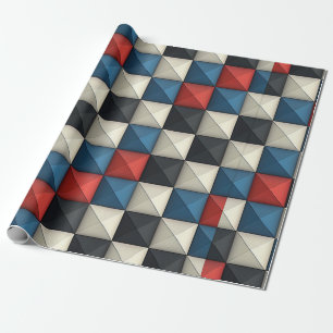 3D piramidale geometrische patroon – Rood, Blauw & Cadeaupapier