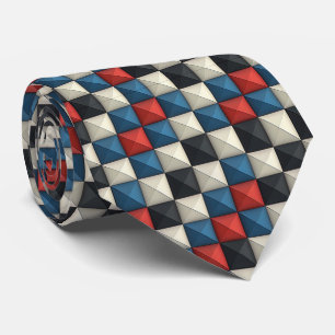3D piramidale geometrische patroon – Rood, Blauw & Stropdas