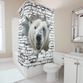 3D Polar Bear Wall Break Art – Realistic Safari Douchegordijn (In situ)