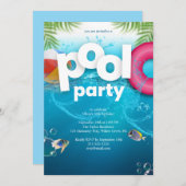 3D Pool Party Birthday Invitation Kaart (Voorkant / Achterkant)