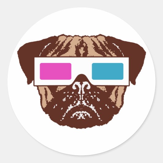 3D Pug Ronde Sticker (Voorkant)