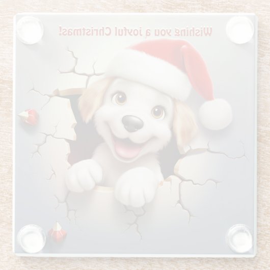 3D Puppy Kerstmis Glazen Onderzetter (Achterkant)