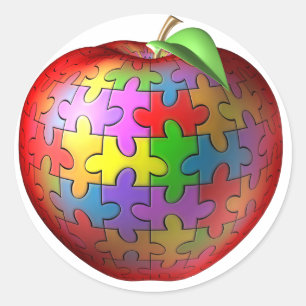 3D Puzzle Apple Ronde Sticker
