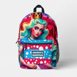 3D Queen of Hearts Gepersonaliseerde Kinder naam Bedrukte Rugzak