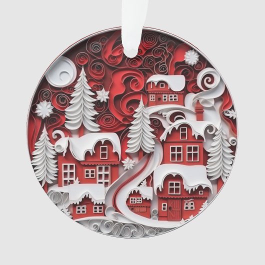 3d Quilled Papier Kunst Kerstdorp Ornament (voorkant)