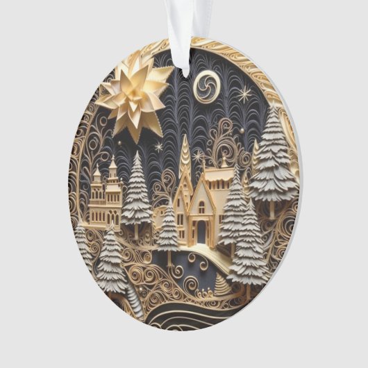 3d Quilling Effect Kerstdorp Ornament (voorkant)
