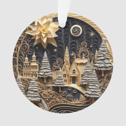 3d Quilling Effect Kerstdorp Ornament (voorkant)