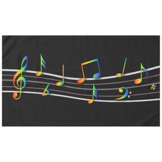 3D Rainbow Musical Notes-score op zwart Tafelkleed (Voorkant (Horizontaal))
