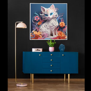 3D Regards Chat Imprimer Poster Armoire murale
