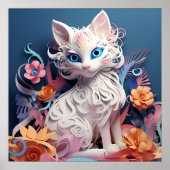 3D Regards Chat Imprimer Poster Armoire murale (Devant)