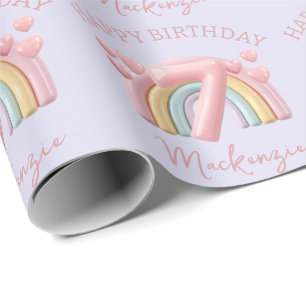 3D Regenboog 7e Verjaardagsfeestje Voor Meisje Paa Cadeaupapier