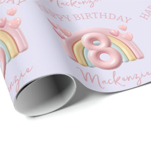 3D Regenboog 8e Verjaardagsfeestje Voor Meisje Paa Cadeaupapier