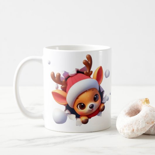 3D Reindeer Christmas Coffee Mug – Festive Holiday (Avec donut)