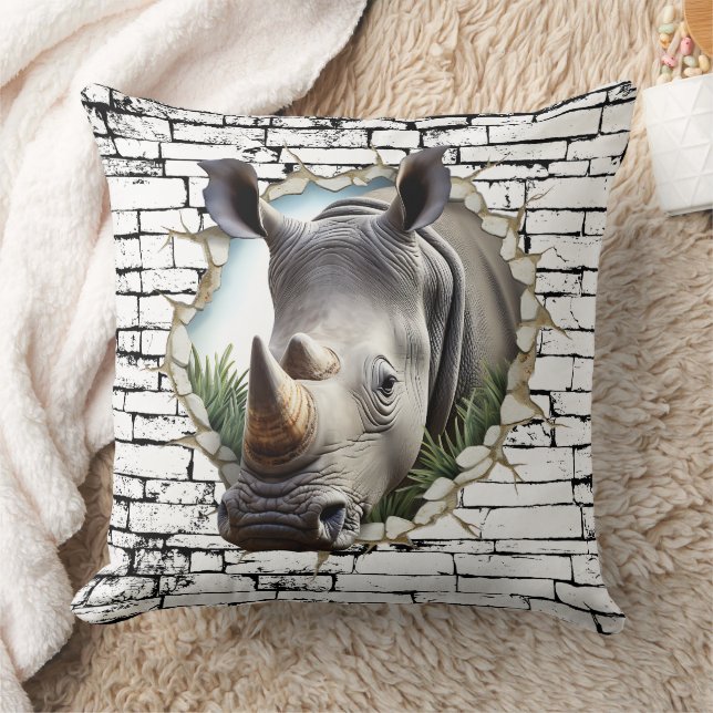 3D Rhinoceros Wall Break Art – Realistic Safari Kussen (Deken)