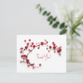3D Rode Kersenbloesems Dank Je Briefkaart (Staand voorkant)