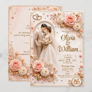 3D Romantische Rozen Trouwkaart | Gepersonaliseerd Kaart