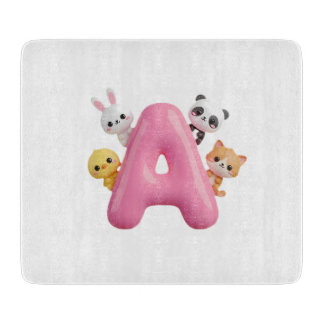 3D Roze Ballon Letter A Glas Snijplank