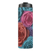 3D Roze en Blauwe Bloemen Thermosbeker (Voorkant)