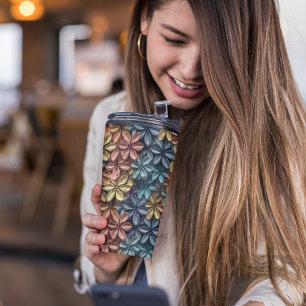 3D Roze Pastel Bloemen Thermosbeker