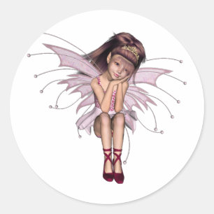 3D roze Pixie 3 Ronde Sticker