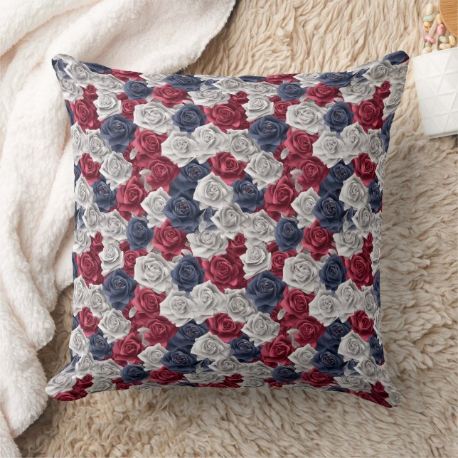 3D Rozen Rood Navy Wit Kussen (Deken)