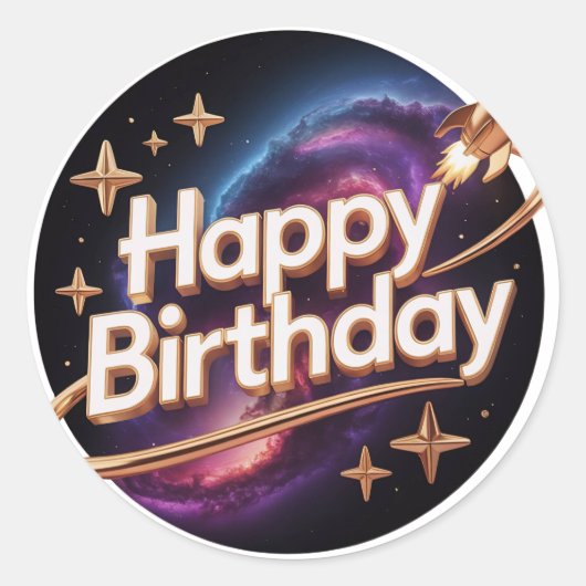 3D-ruimteraket Gelukkige Verjaardag Melkweg Ronde  Sticker (Voorkant)