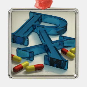 3D RX-symbool met capsules Metalen Ornament