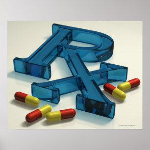 3D RX-symbool met capsules Poster