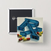 3D RX-symbool met capsules Vierkante Button 5,1 Cm (Voorkant /achterkant)