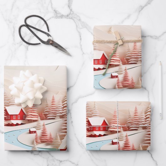 3D Scandinavisch winterlandschap Inpakpapier Vel (Voorkant)
