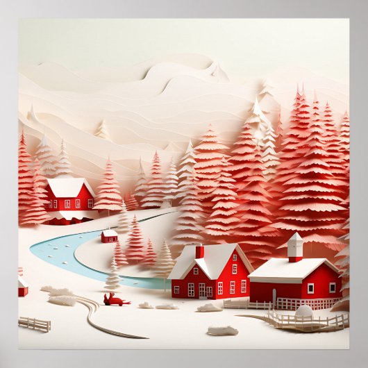 3D Scandinavisch winterlandschap Poster (Voorkant)