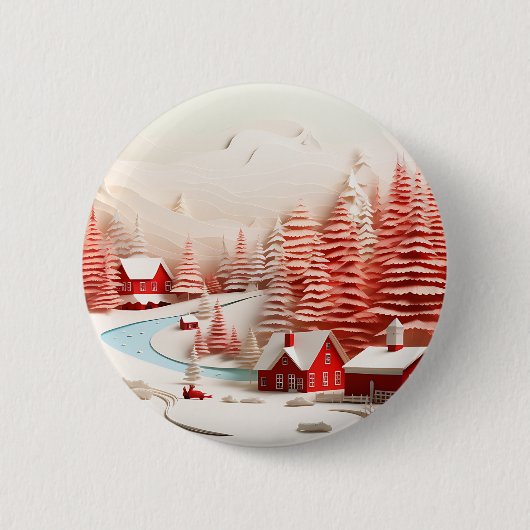 3D Scandinavisch winterlandschap Ronde Button 5,7 Cm (Voorkant)