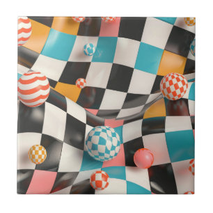 3D-schaakbordrooster met zwevende bollen (2) Tegeltje