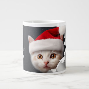 3D Schattige Kitten met Santa Hat Extra Grote Beker