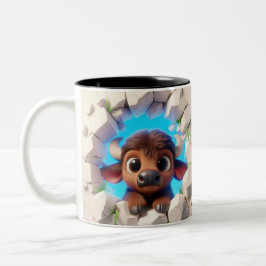 3D Schattigee Baby Buffalo Hot Cocoa Koffiedieren Tweekleurige Koffiemok