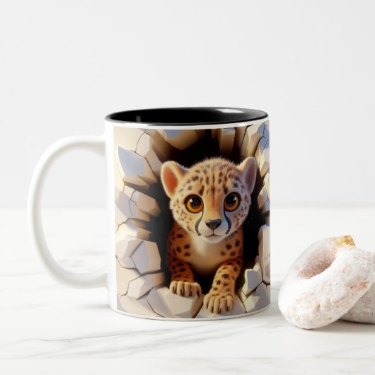 3D Schattigee Baby Cheetah Hot Cocoa Coffee Animal Tweekleurige Koffiemok (Met donut)
