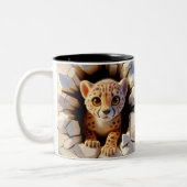3D Schattigee Baby Cheetah Hot Cocoa Coffee Animal Tweekleurige Koffiemok (Links)