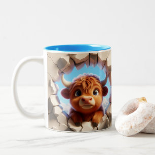 3D Schattigee Baby Koe Hot Cocoa Koffiedieren Tweekleurige Koffiemok