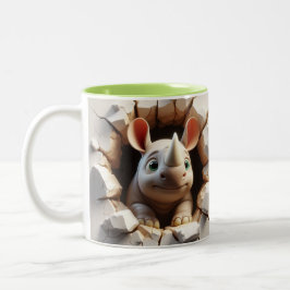 3D Schattigee Baby neushoorn hete cacao koffiedier Tweekleurige Koffiemok