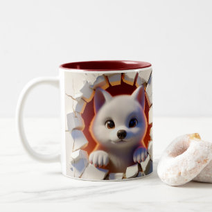 3D Schattigee Baby Wolf Hot Cocoa Koffiedieren Tweekleurige Koffiemok