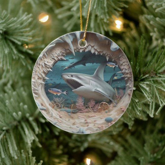 3D Shark Attack Kerstmis Keramisch Ornament (Boom)