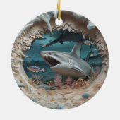 3D Shark Attack Kerstmis Keramisch Ornament (Achterkant)